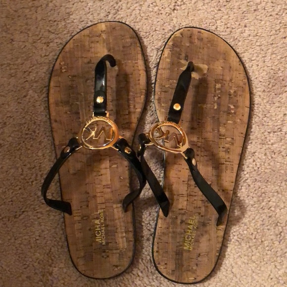 Black Cork Michael Kors Jelly Flip Flops - Picture 2 of 4